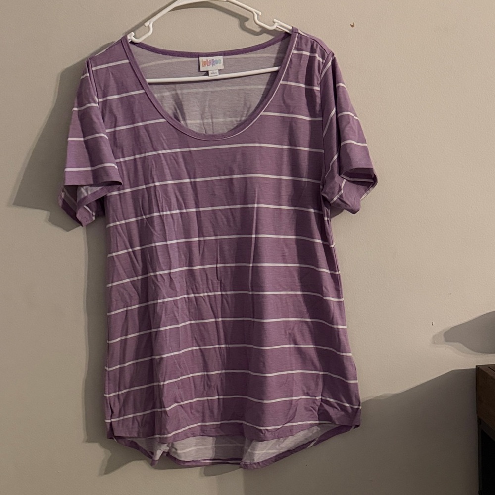 LulaRoe  Lavender Striped Short Sleeve Tee